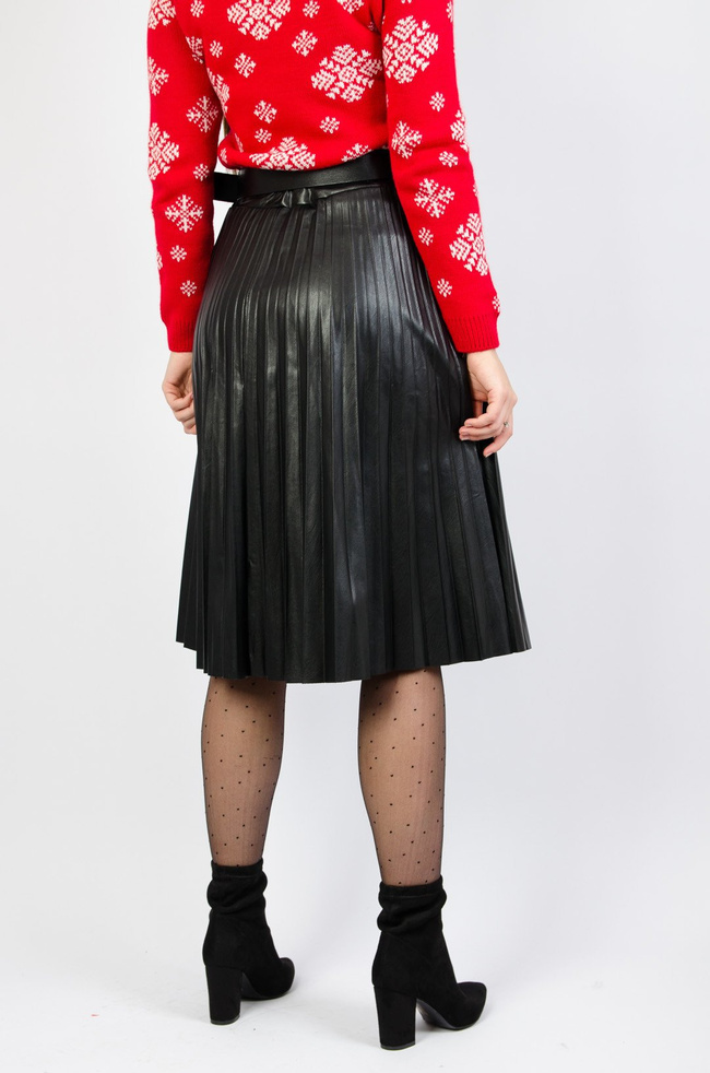 CZARNA PLISOWANA SPÓDNICA Z IMITACJI SKÓRY