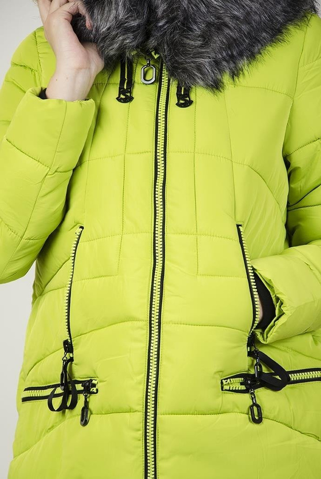 Ocieplana limonkowa asymetryczna kurtka