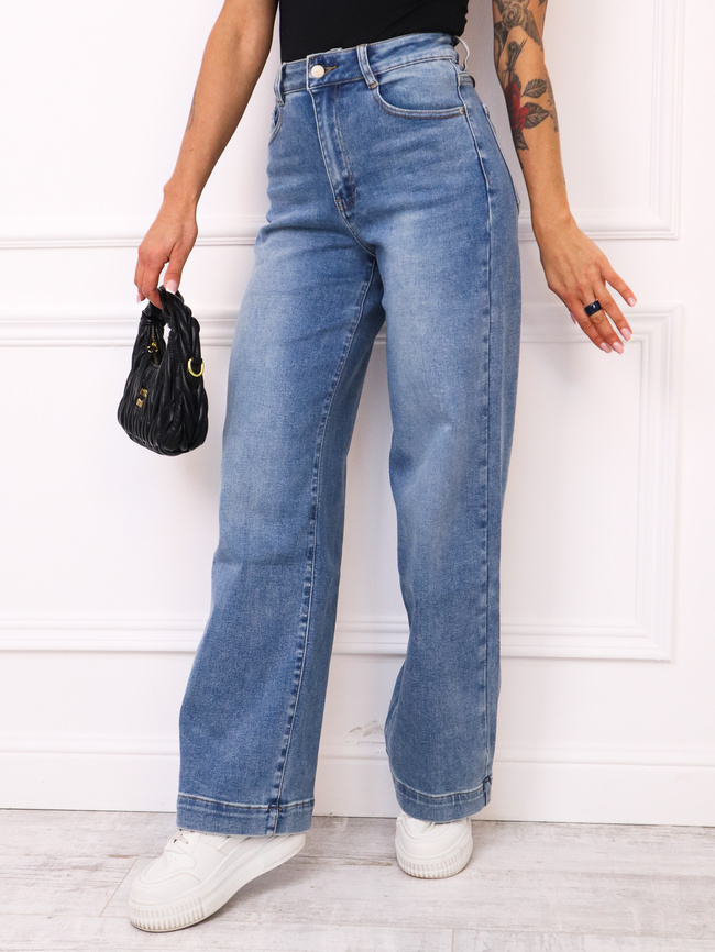 SPODNIE JEANSOWE Z ROZSZERZANYMI NOGAWKAMI I WYSOKIM STANEM-NIEBIESKIE