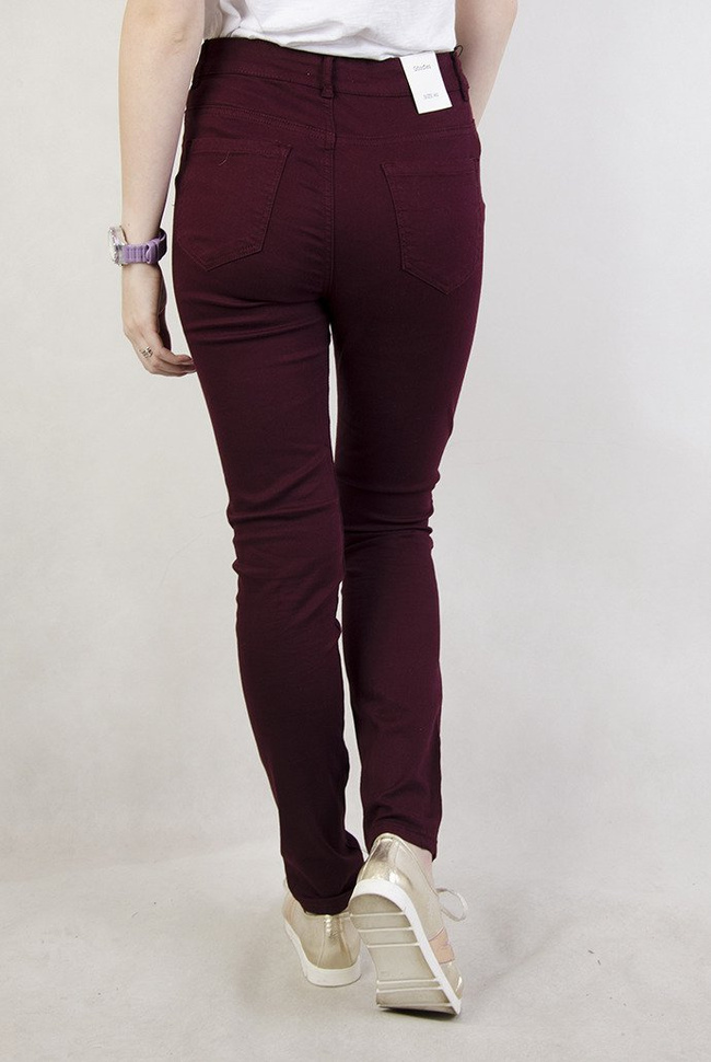 (Rozmiary L-4 XL) Bordowe przylegające spodnie z wysokim stanem
