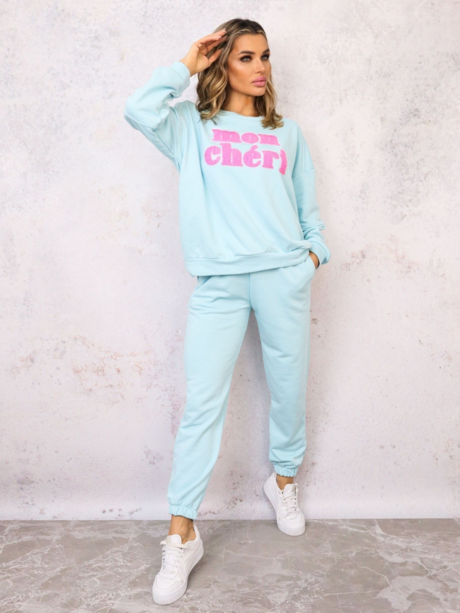 KOMPLET DRESOWY BLUZA Z NAPISEM+ SPODNIE- NIEBIESKI