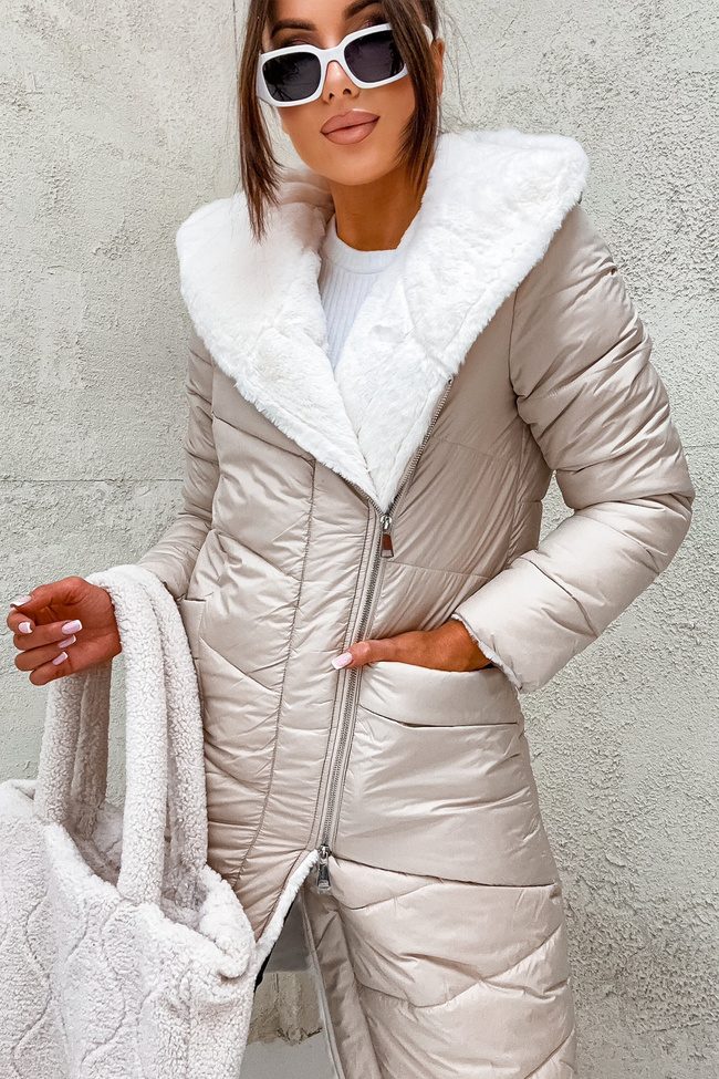 DŁUGA DWUSTRONNA KURTKA Z FUTERKIEM- BEŻOWY