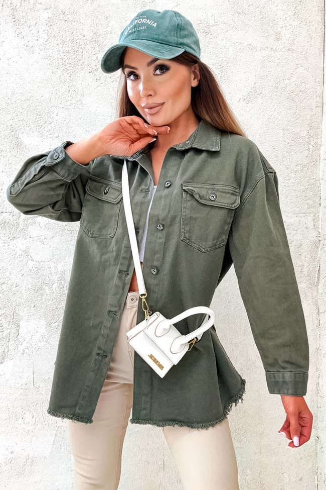 DŁUGA KOSZULA JENASOWA Z GUZIKAMI- ZIELONA