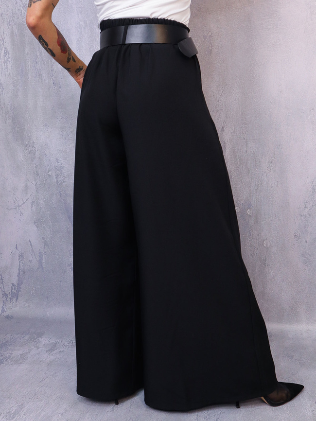 CZARNE ELEGANCKIE SPODNIE Z SZEROKIMI NOGAWKAMI+ PASEK