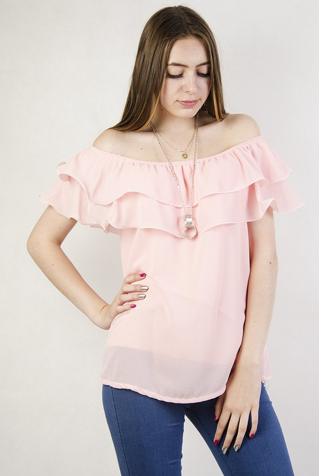 Różowa bluzka z podwójną falbaną