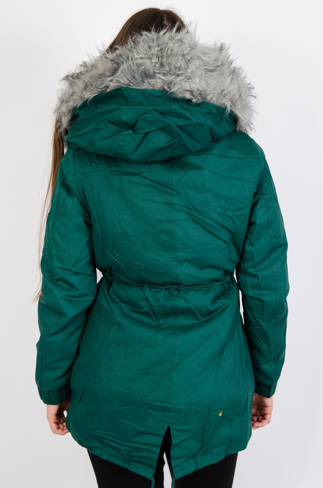 Turkusowa kurtka parka z doczepianym futerkiem
