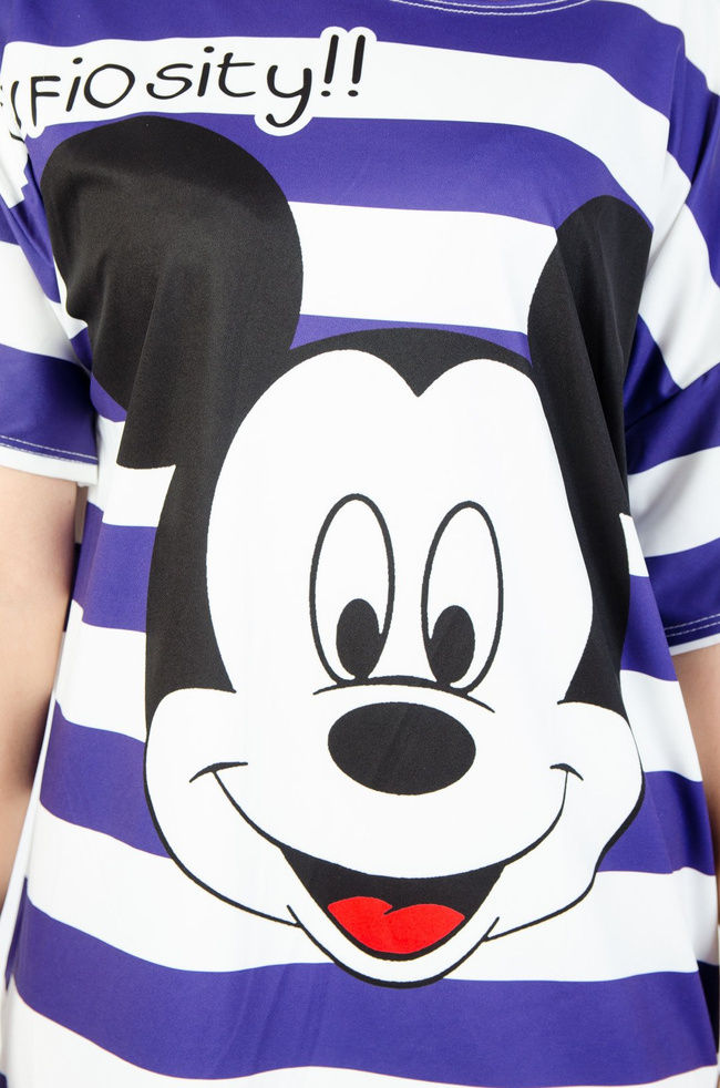 BIAŁA TUNIKA W PASKI Z APLIKACJĄ-FIOLETOWE PASKI