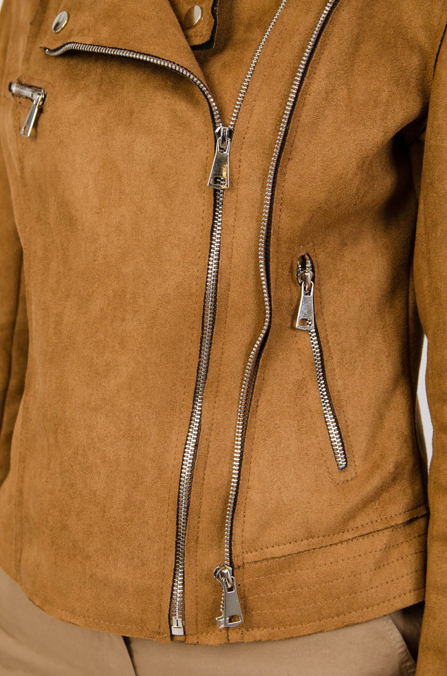 Brązowa zamszowa kurtka ramoneska