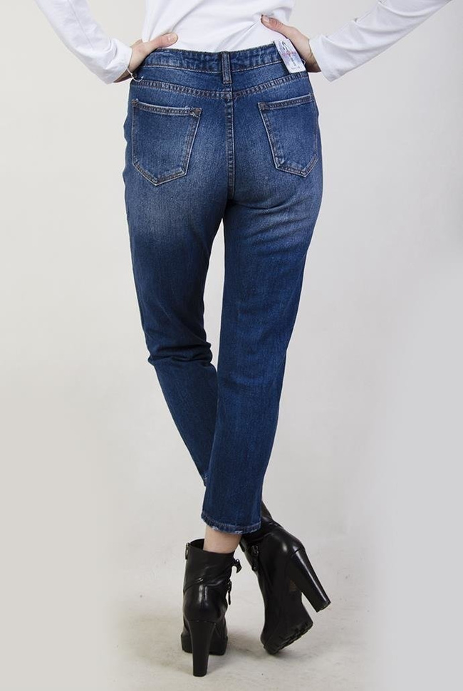 Spodnie jeansowe typu mom jeans z dziurami