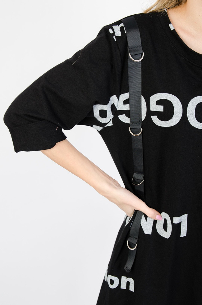 CZARNA DZIANINOWA SUKIENKA Z TIULOWYM DOŁEM