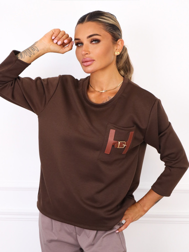 BLUZKA Z MASEŁKOWEGO MATERIAŁU Z KIESZENIĄ- CIEMNOBRĄZOWA