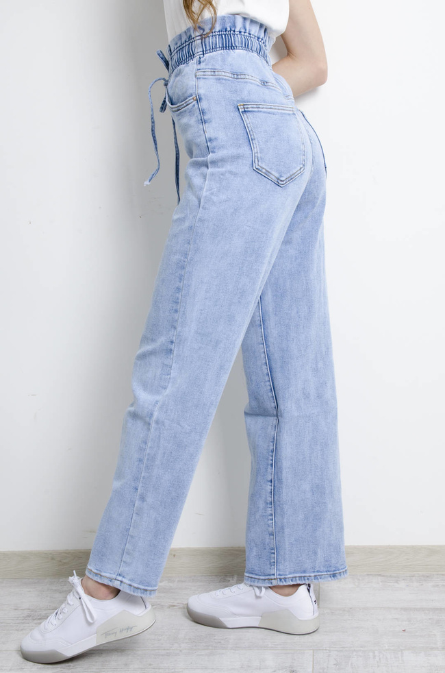SPODNIE JEANSOWE Z GUMĄ W PASIE- SZEROKIE NOGAWKI