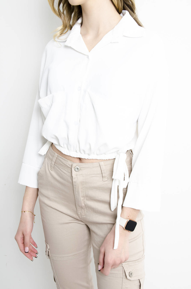 KOSZULA KRÓTKA ZE ŚCIĄGACZEM- BIAŁA