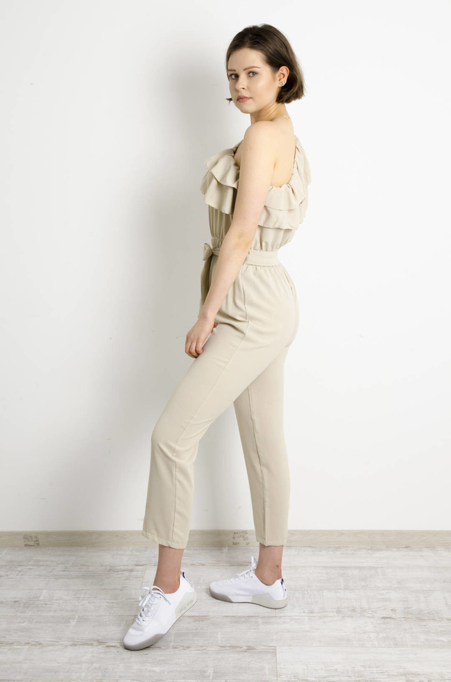 SZYFONOWY KOMBINEZON NA JEDNO RAMIĘ - BEŻOWY