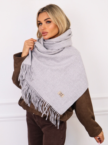 KLASYCZNY SZAL DZIANINOWY Z FRĘDZLAMI- SZARY
