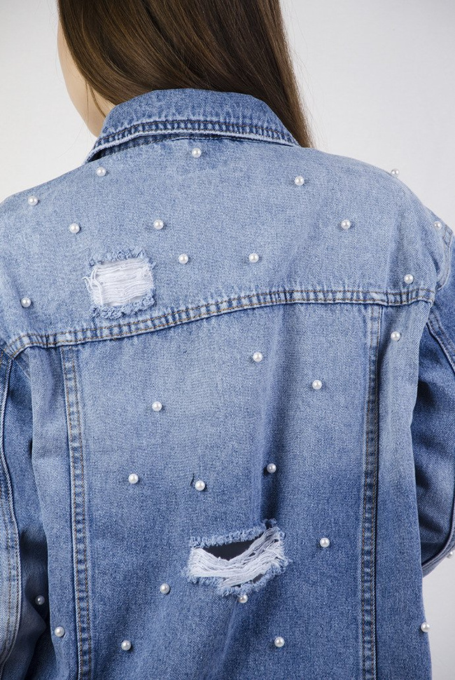 Kurtka jeansowa z perełkami