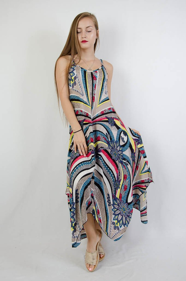 ASYMETRYCZNA SUKIENKA W KOLOROWE WZORY