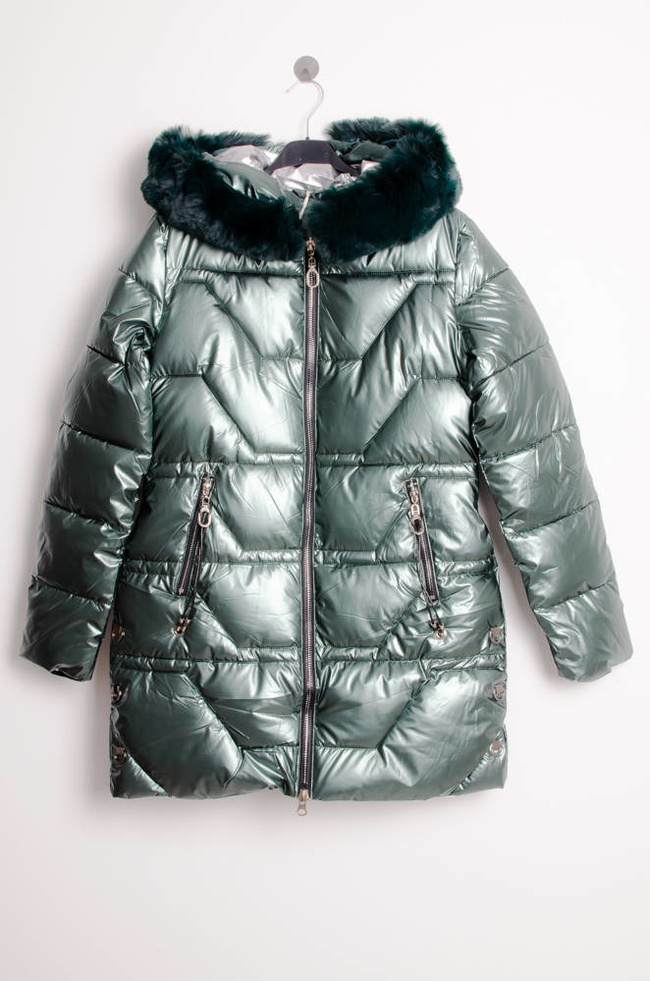 ZIELONA PIKOWANA KURTKA Z KAPTUREM