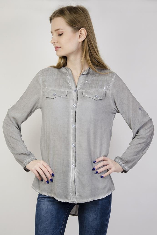Koszula asymetryczna mgiełka szara z cekinami