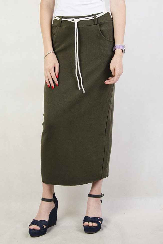 Zielona spódnica maxi ze sznurkiem