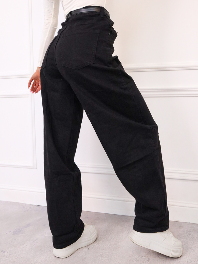 SPODNIE JEANSOWE MOM FIT Z PRZESZYCIAMI- CZARNE