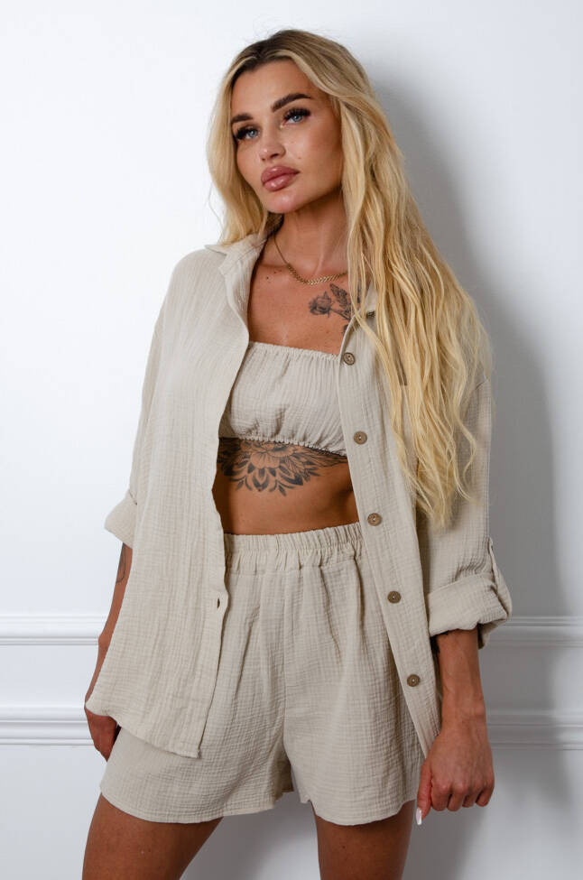 MUŚLINOWY KOMPLET 3-CZĘŚCIOWY- BEŻOWY