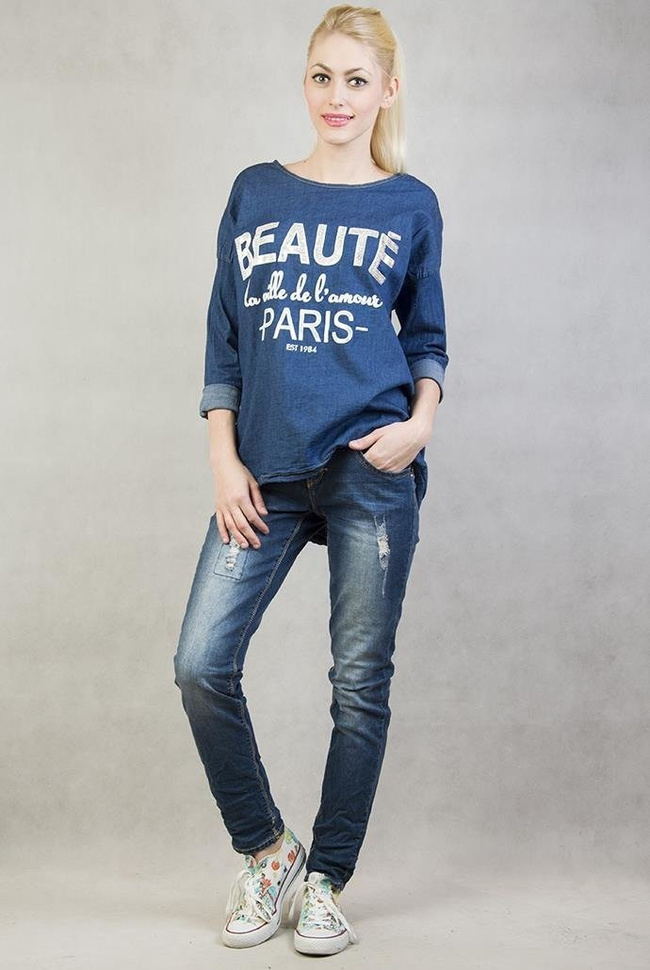 Jeansowa bluzka z napisem