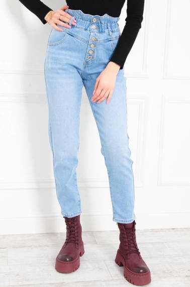 JASNE SPODNIE JEANSOWE MOM FIT Z GUZIKAMI -WYSOKI STAN