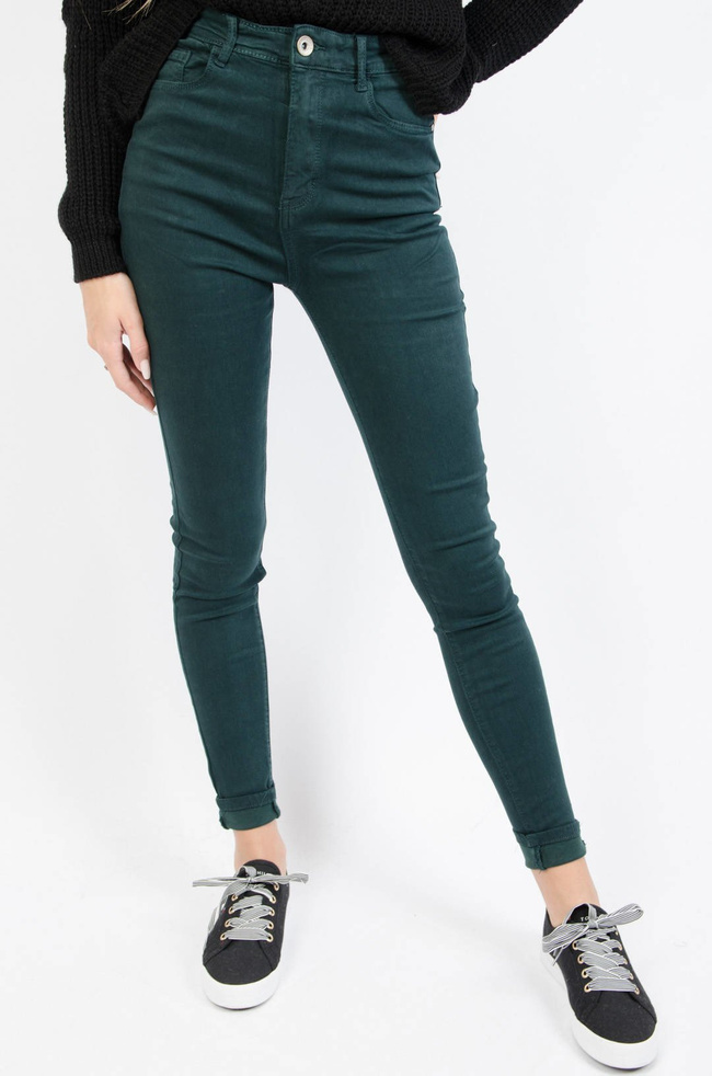 Zielone dopasowane spodnie z wysokim stanem