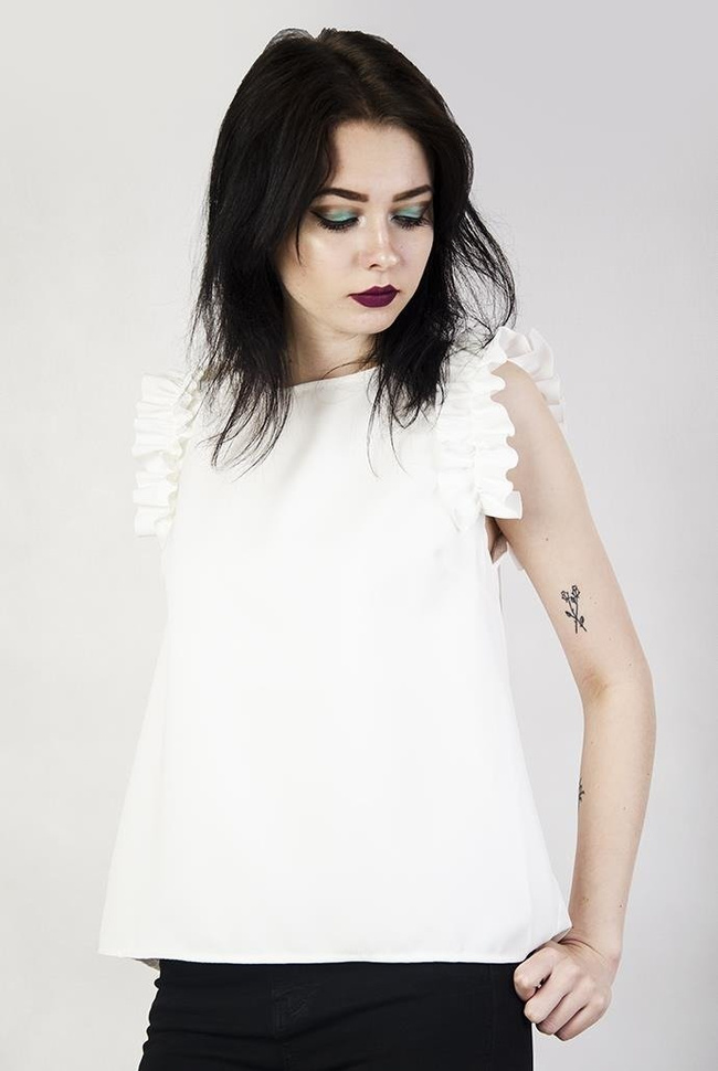 Biała gładka bluzka z falbankami
