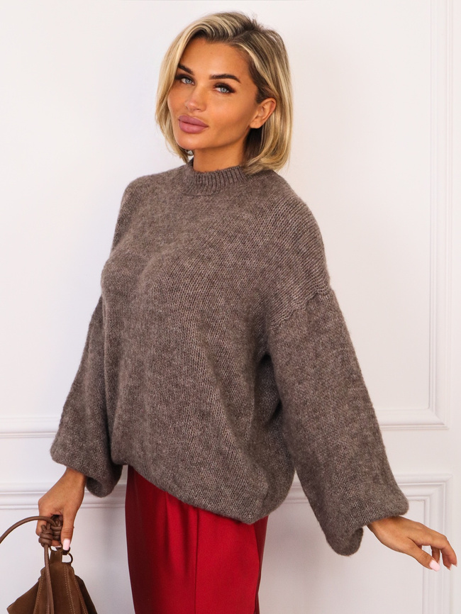 SWETER OVERSIZE Z DOMIESZKĄ WEŁNY- FANGO