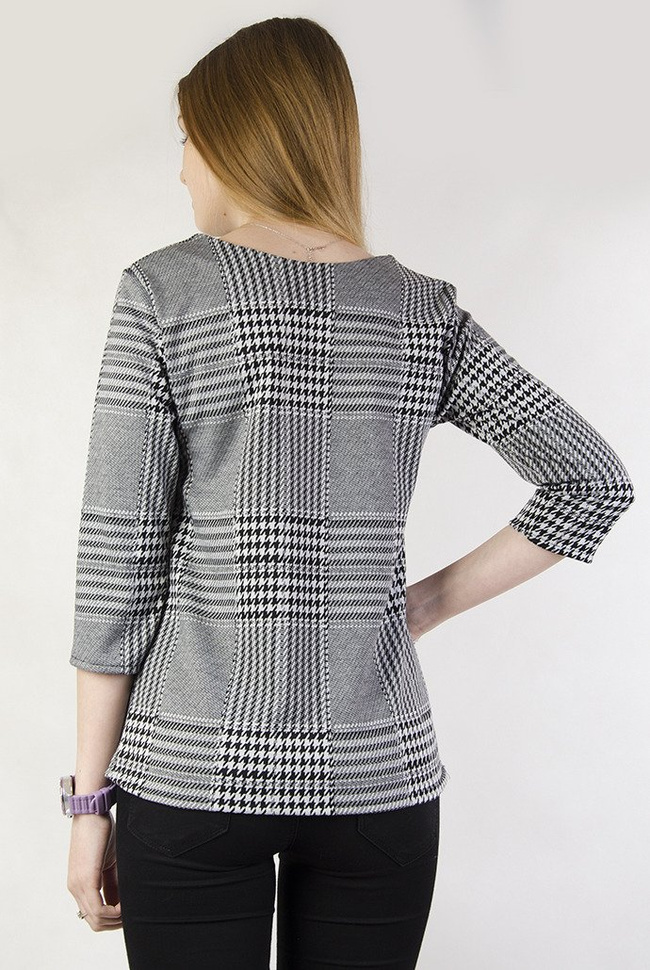 Bluzka w pepitkę z czarną kokardą przy dekolcie