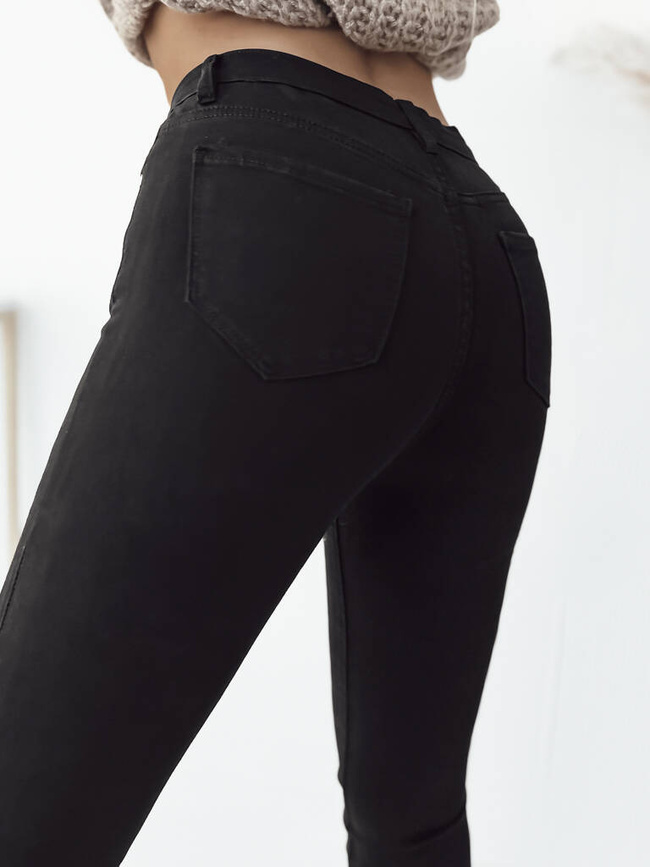 SPODNIE SKINNY Z OZDOBNĄ KOKARDĄ I KORALIKAMI- CZARNE