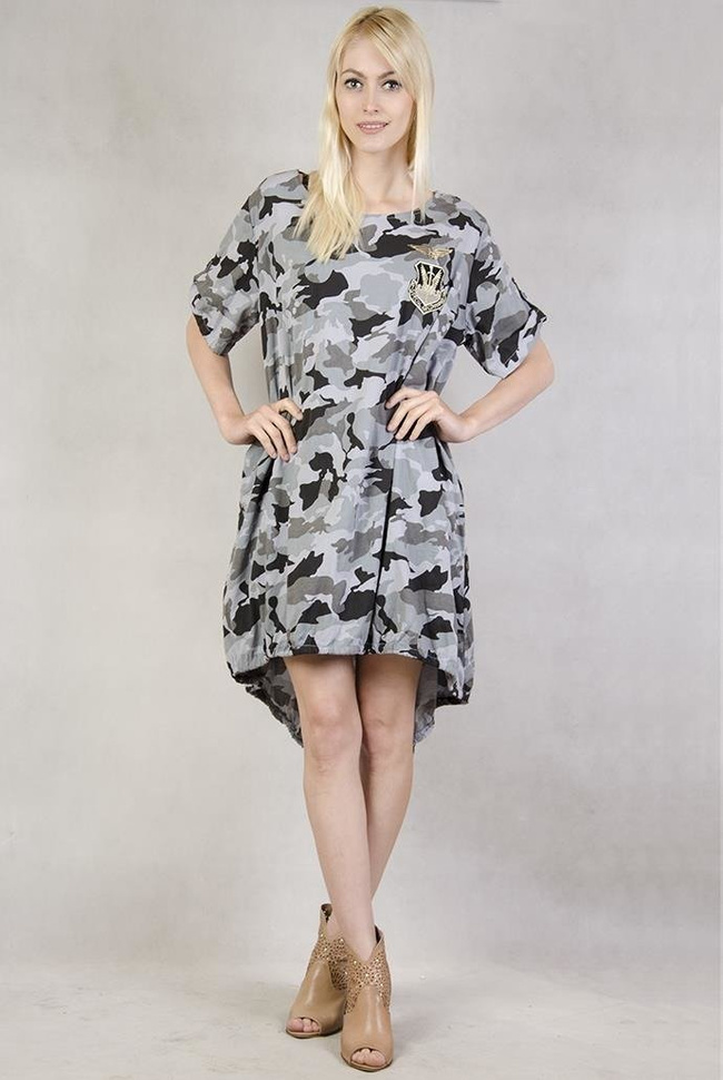 Sukienka moro grafitowa z przedłużonym tyłem