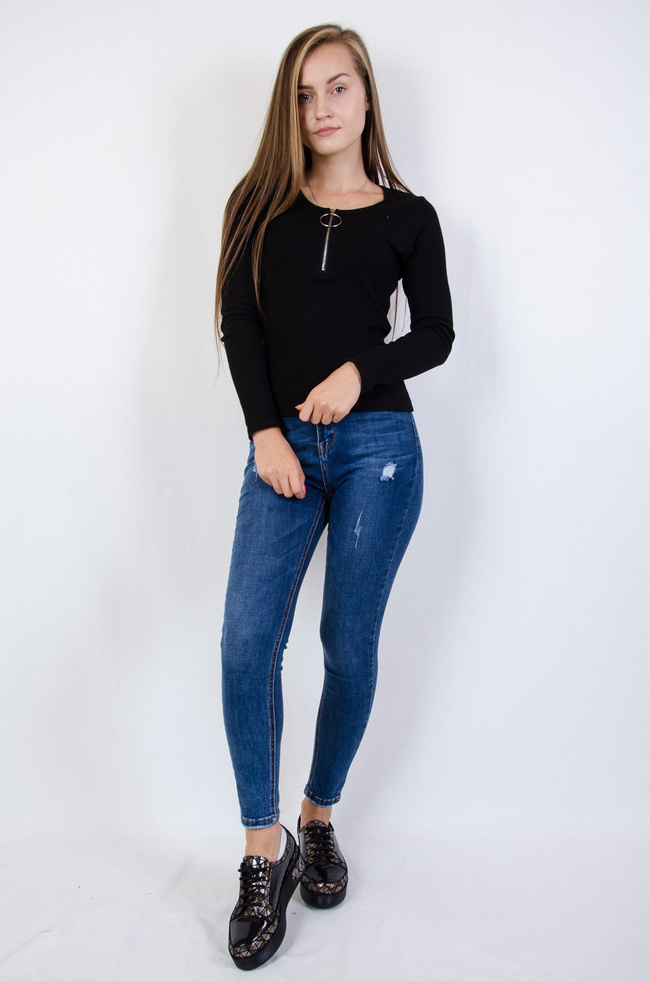 Czarna dopasowana bluzka z zamkiem