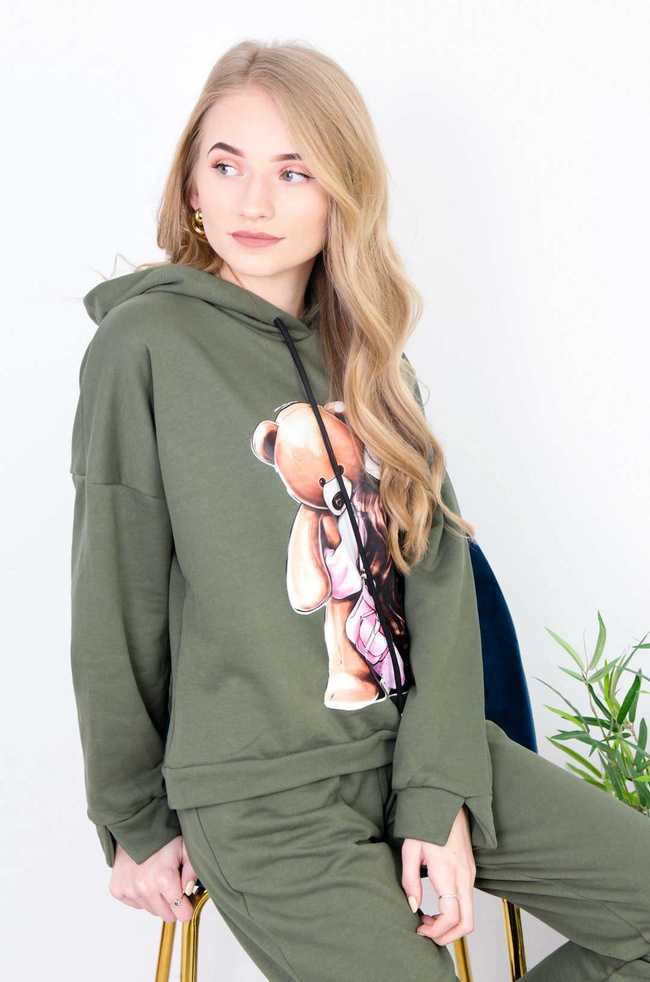 ZIELONY KOMPLET DRESOWY BLUZA + SPODNIE O LUŹNYM KROJU