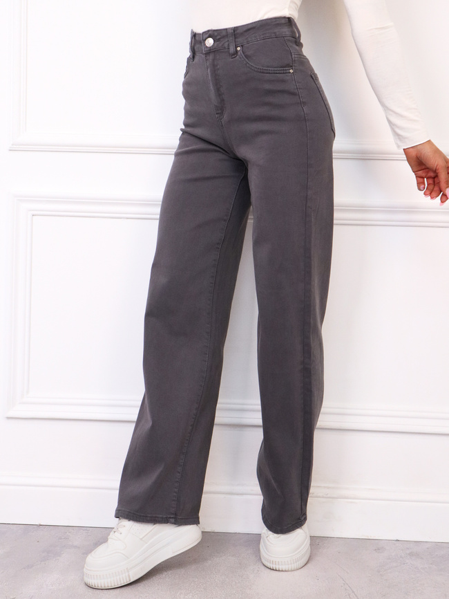 SZARE SPODNIE JEANSOWE Z SZEROKIMI NOGAWKAMI 