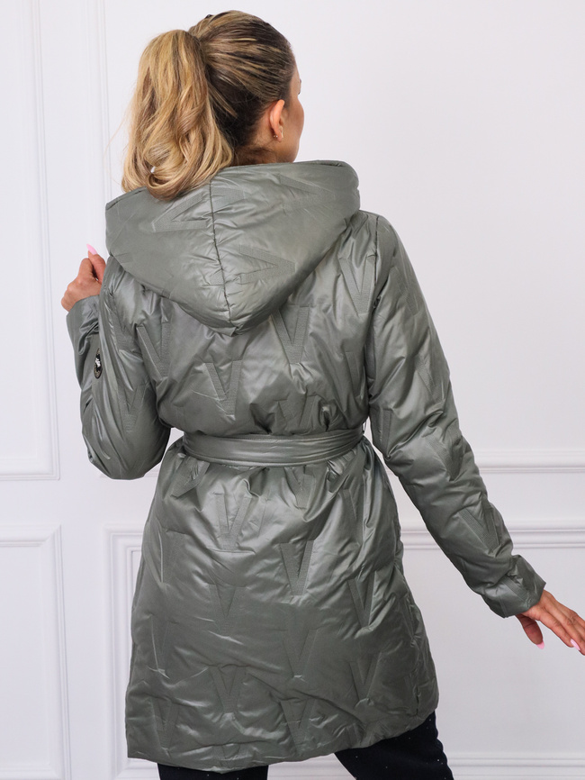 DŁUGA KURTKA PIKOWANA Z WIĄZANIEM- KHAKI