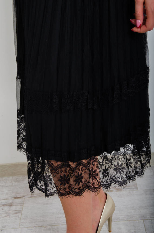 CZARNA DWUSTRONNA SPÓDNICA,WELUR -TIUL- KORONKA