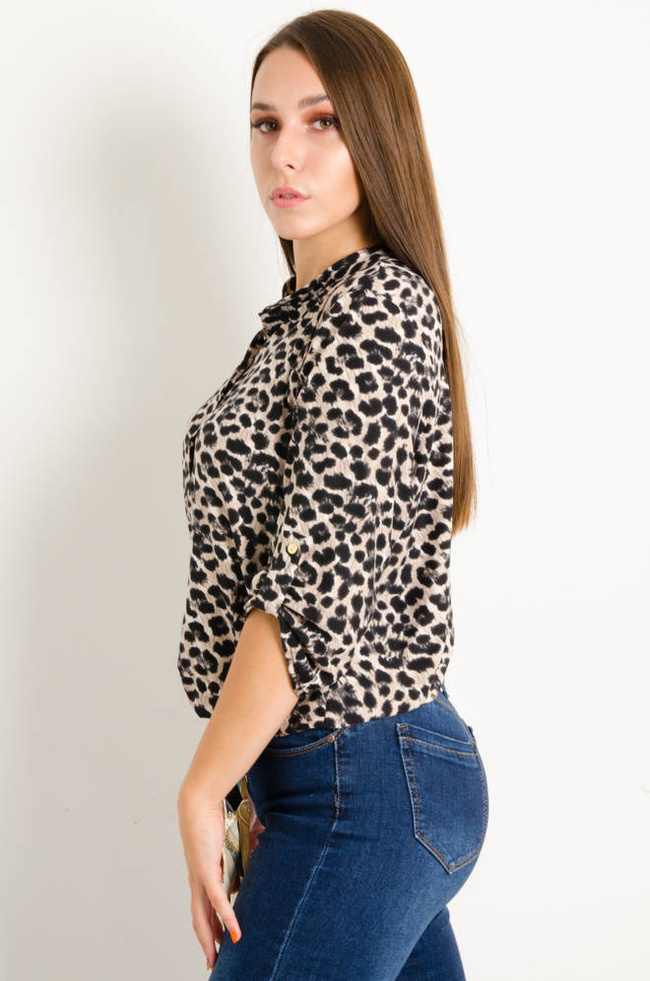 BLUZKA W PANTERKĘ Z OZDOBNYMI GUZIKAM- SZARA