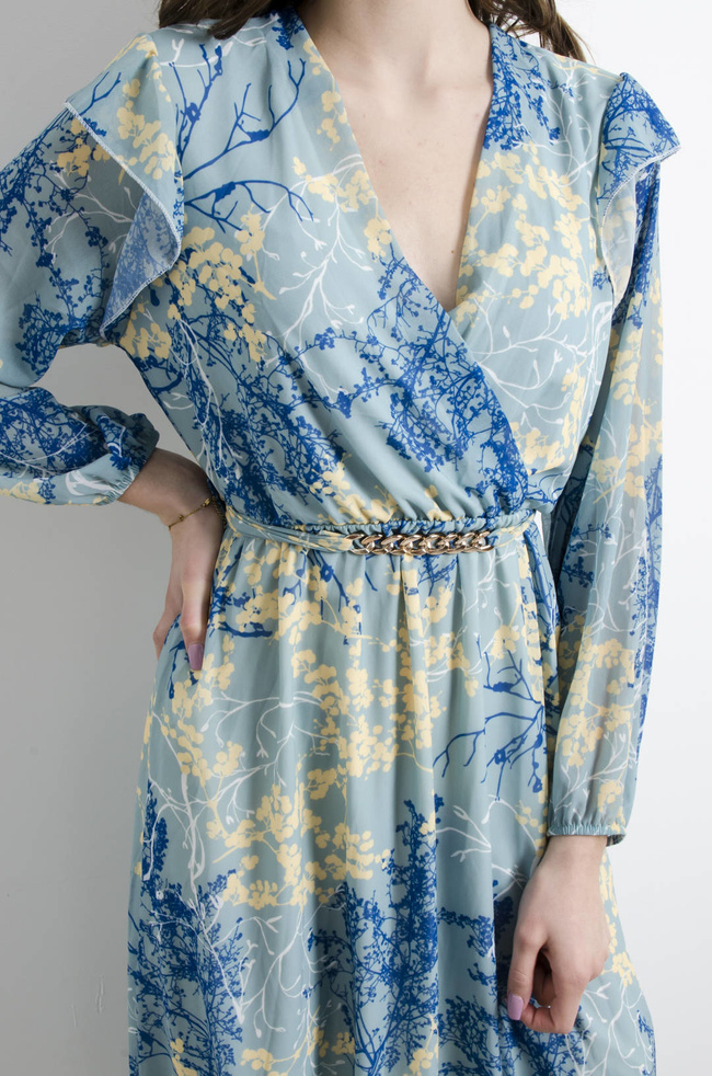 SUKIENKA MAXI NIEBIESKA Z PASKIEM