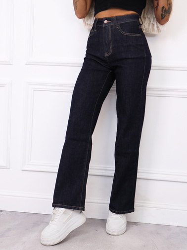 SPODNIE JEANSOWE WIDE Z WYSOKIM STANEM-GRANATOWE