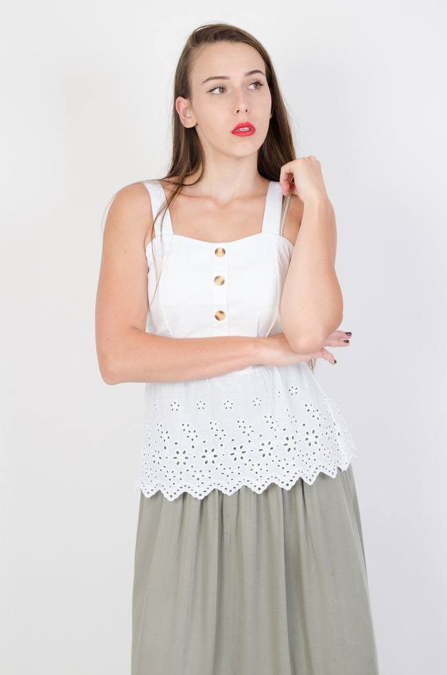 Biała bluzka z ażurowym dołem