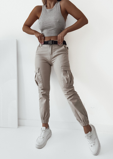 SPODNIE BOJÓWKI Z KIESZENIAMI+ PASEK- BEŻOWE