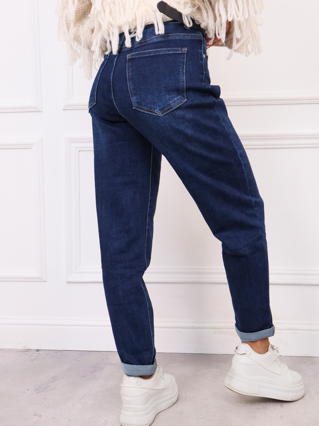 SPODNIE JEANSOWE PLUS SIZE MOM FIT Z PRZESZYCIAMI PRZY KIESZENIACH+ PASEK
