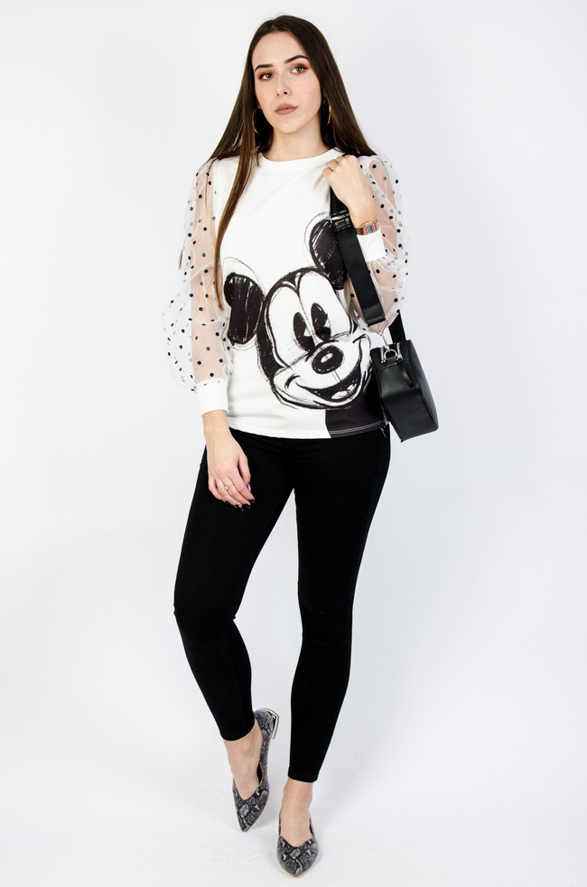 BIAŁA BLUZKA Z TIULOWYMI RĘKAWAMI 