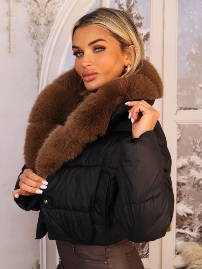 KURTKA Z FUTERKIEM ZAPINANA NA NAPY- CZARNA