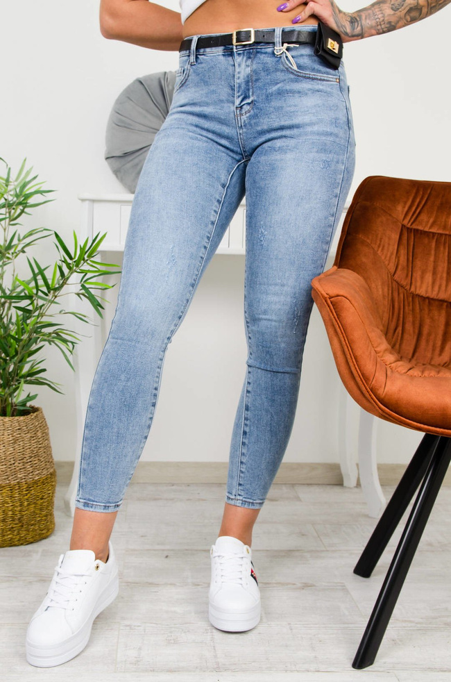 JASNE DOPASOWANE SPODNIE JEANSOWE Z PASKIEM W ZESTAWIE