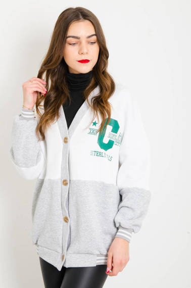 SZARO-BIAŁA BLUZA BEJSBOLÓWKA ZAPINANA NA GUZIKI