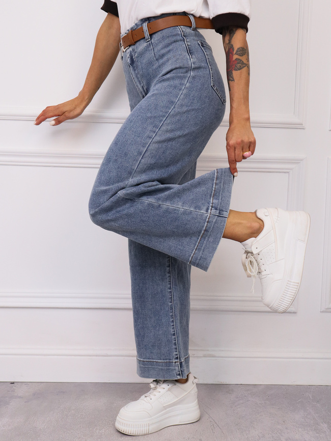 JEANSOWE SPODNIE Z SZEROKIMI NOGAWKAMI+ PASEK